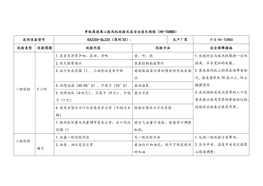 单级高速离心鼓风机巡检及其安全技术规程_第1页