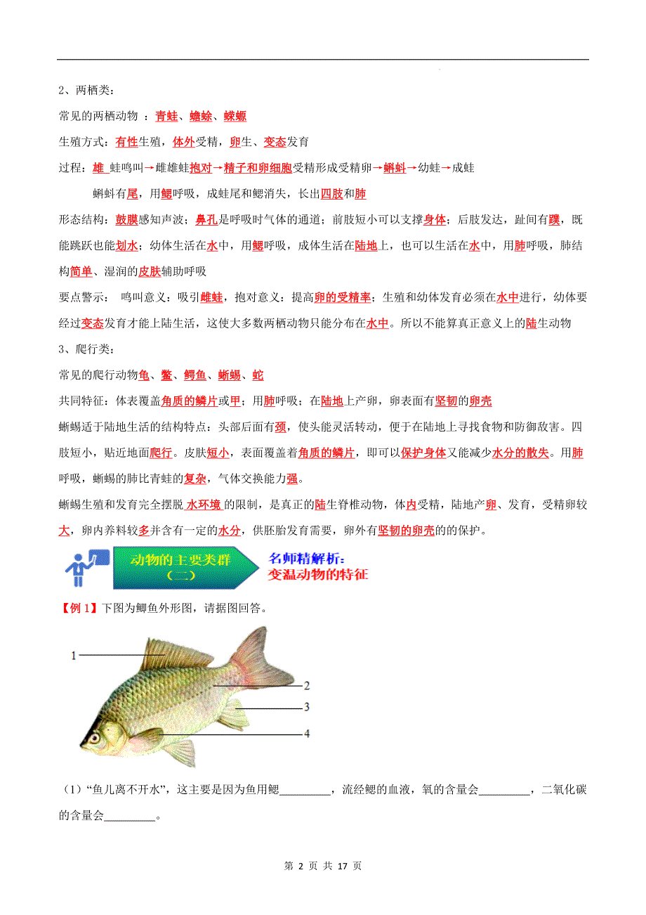 【人教】考点02 动物的主要类群（二、脊椎动物）（解析版）_第2页