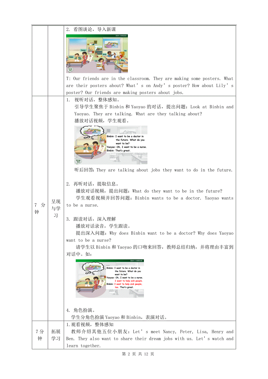 小学四年级英语(人教版)《Unit6-Jobs(第二课时)》-教学设计、课后练习、学习任务单_第2页