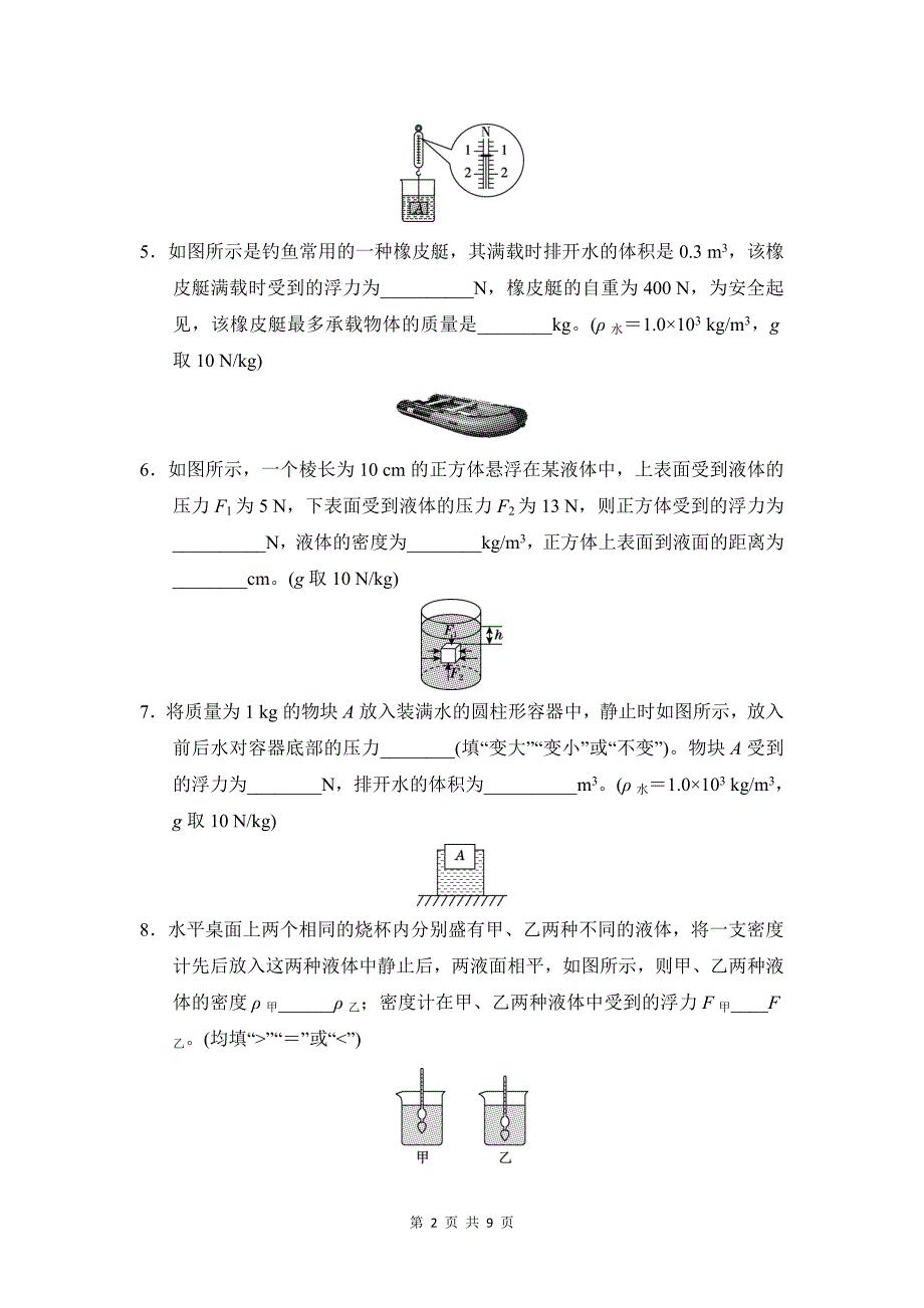 沪科版（2024）八年级全一册物理第九章《浮力》学情调研测试卷（含答案）_第2页