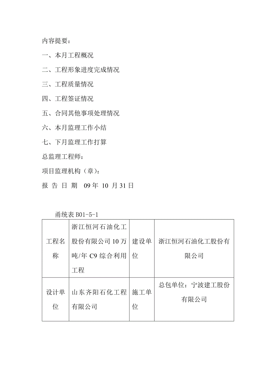 某10万吨年C9综合利用工程监理月报_第2页