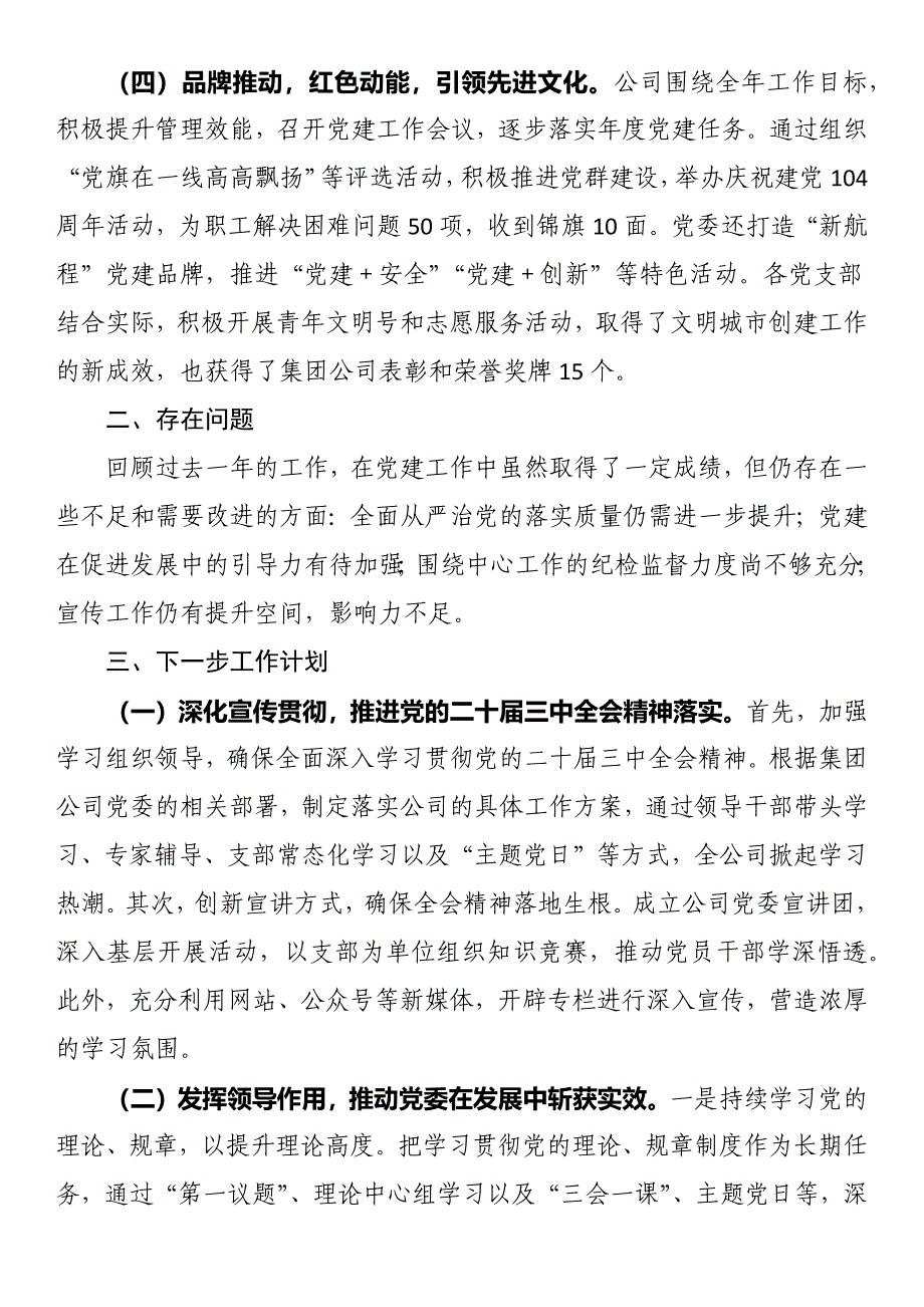 公司2024年党建工作总结和2025年工作计划_第2页