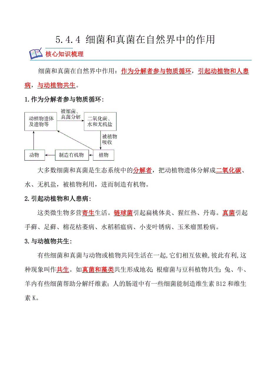 【人教】课时练习5.4.4 细菌和真菌在自然界中的作用-课后培优分级练（人教版）（解析版）_第1页