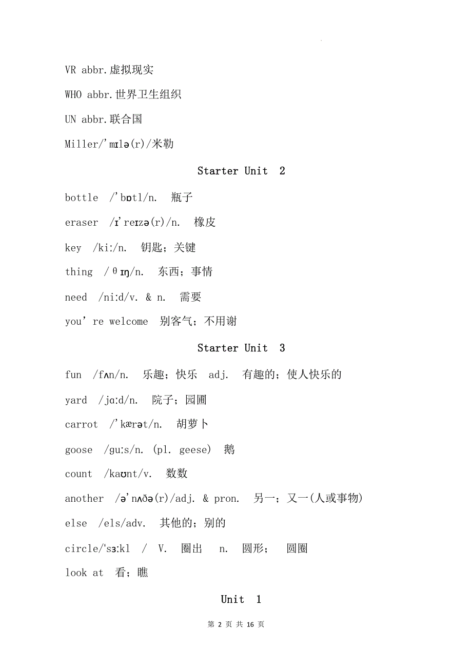 七年级英语上册课本单词表--_第2页