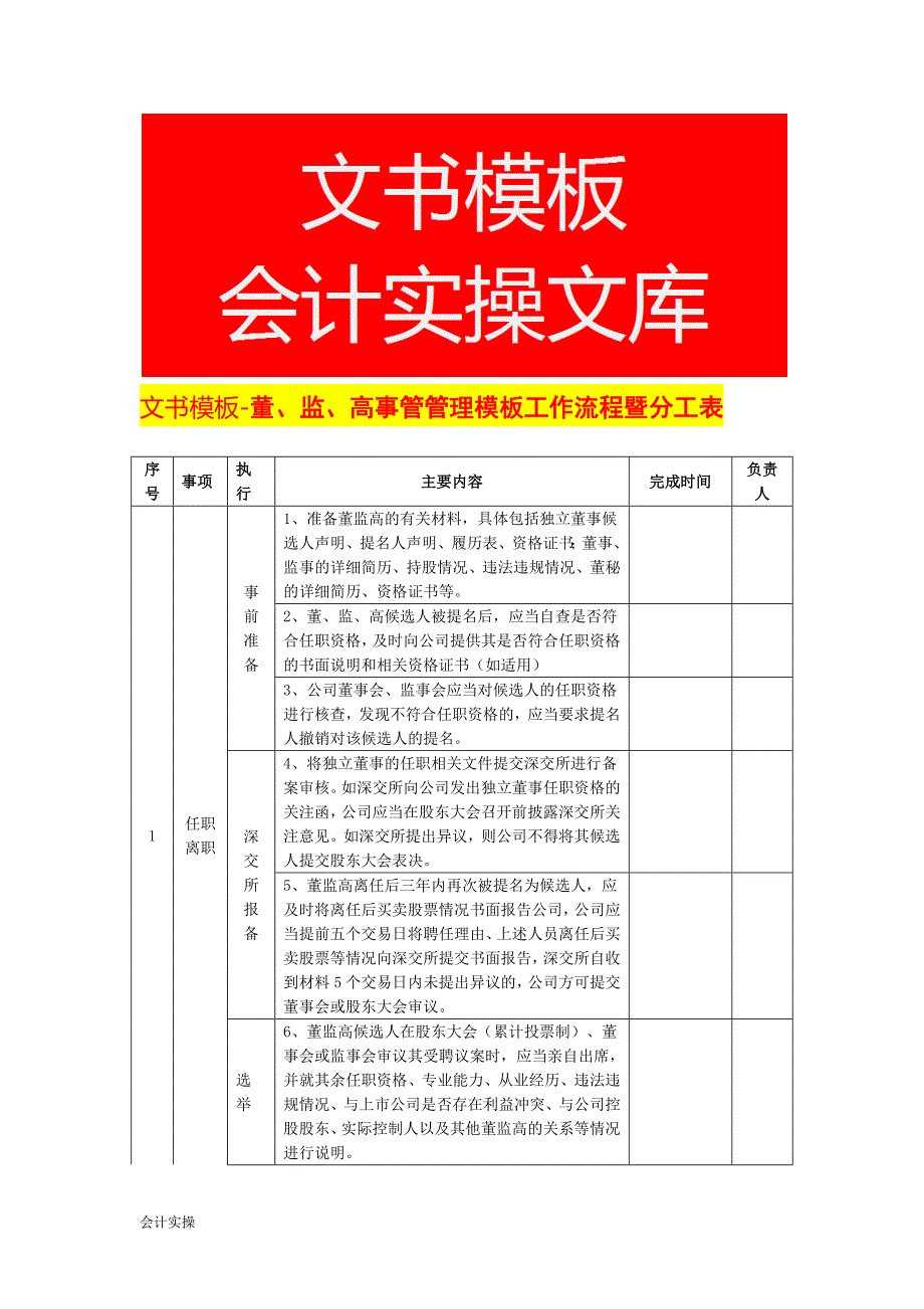 文书模板-董、监、高事管管理模板工作流程暨分工表_第1页