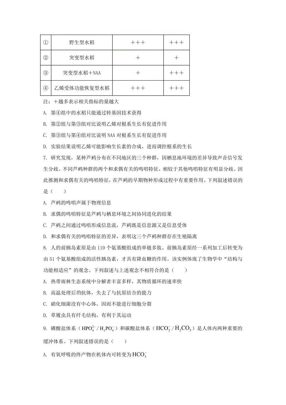 2024年湖北学考选择性考试生物真题及答案_第3页