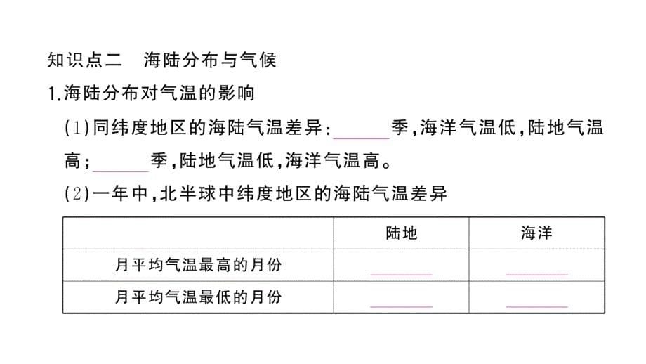 初中地理新湘教版七年级上册第五章第三节 影响气候的因素作业课件2024秋_第5页