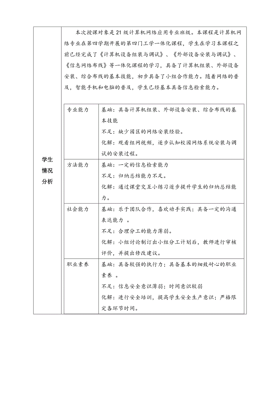 工学一体化课程《小型网络安装与调试》任务4教学单元1之教学单元活动方案_第3页