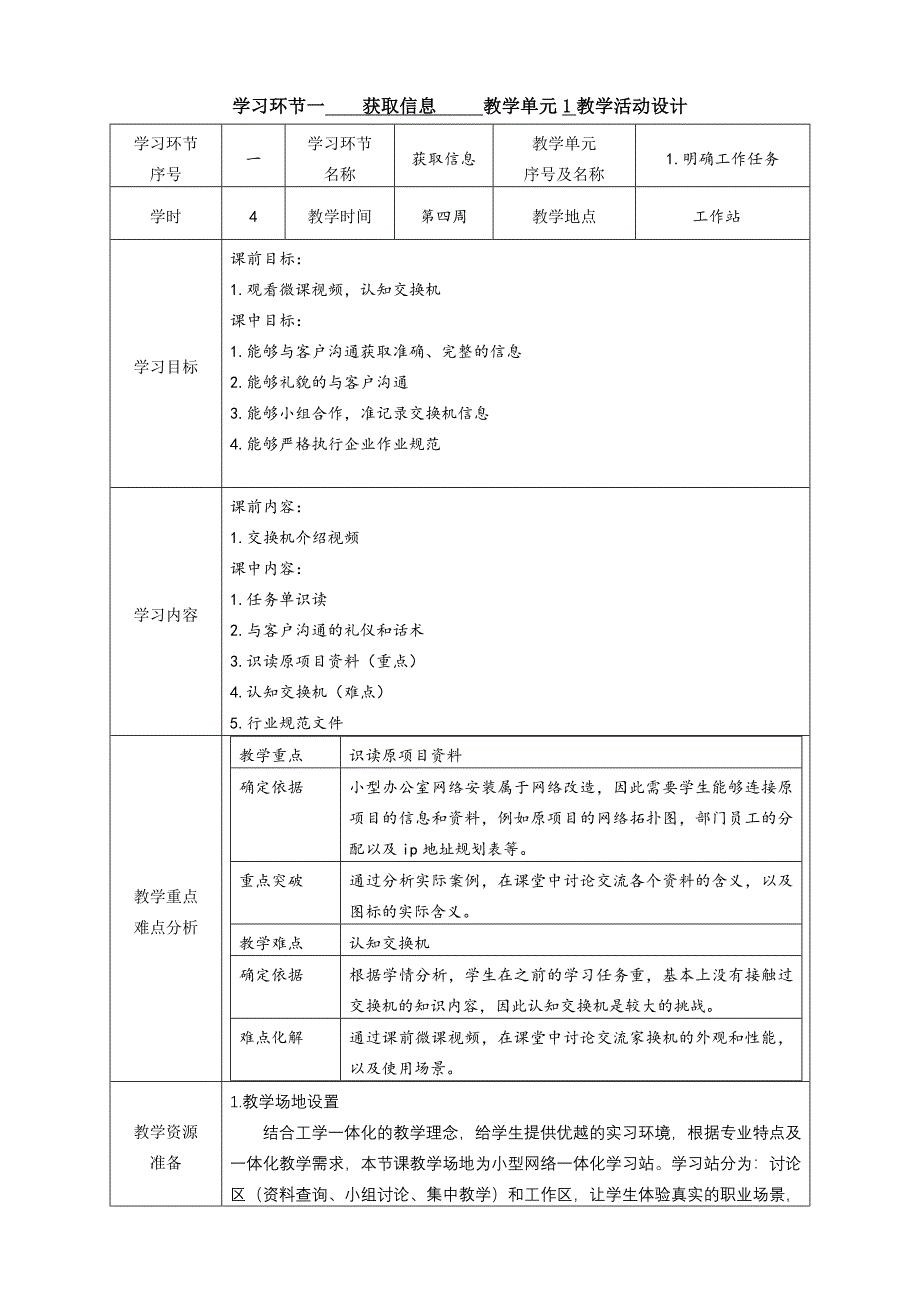 任务2教学单元1《小型网络安装与调试》之教学单元活动方案_第4页