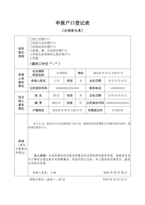 申报户口登记表 （收养登记类）