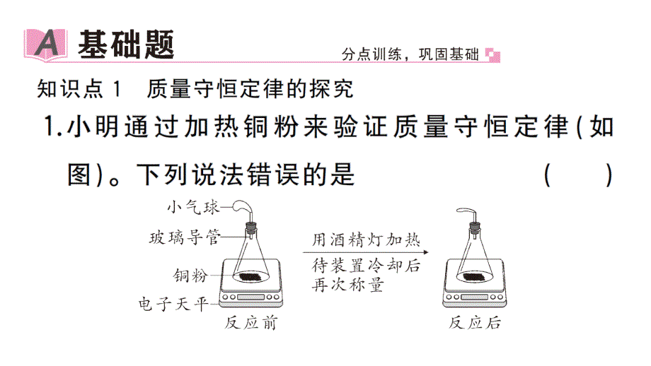 初中化学新人教版九年级上册第五单元课题1 质量守恒定律作业课件（2024秋）_第2页