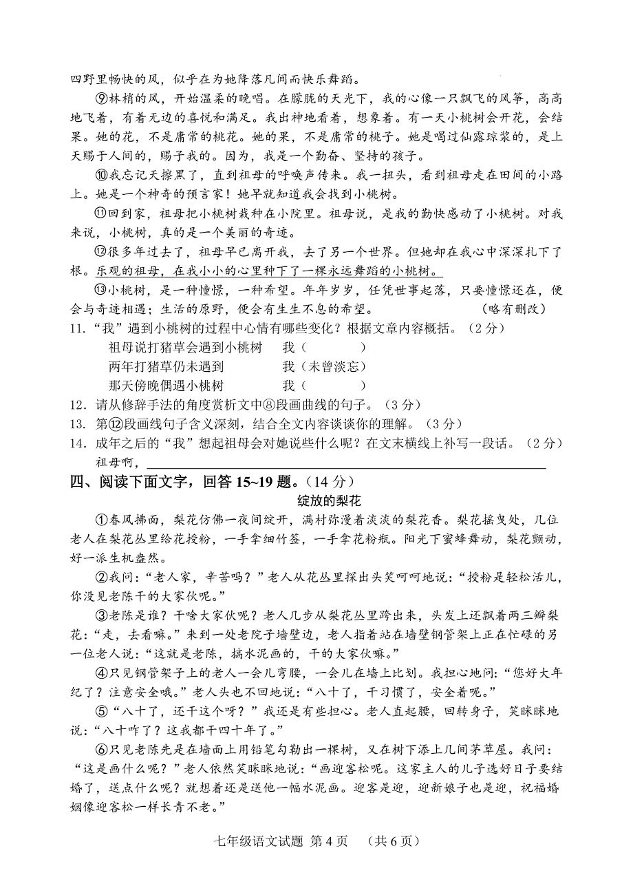 河北省保定市高阳县2023-2024学年七年级下学期期末语文试题_第4页