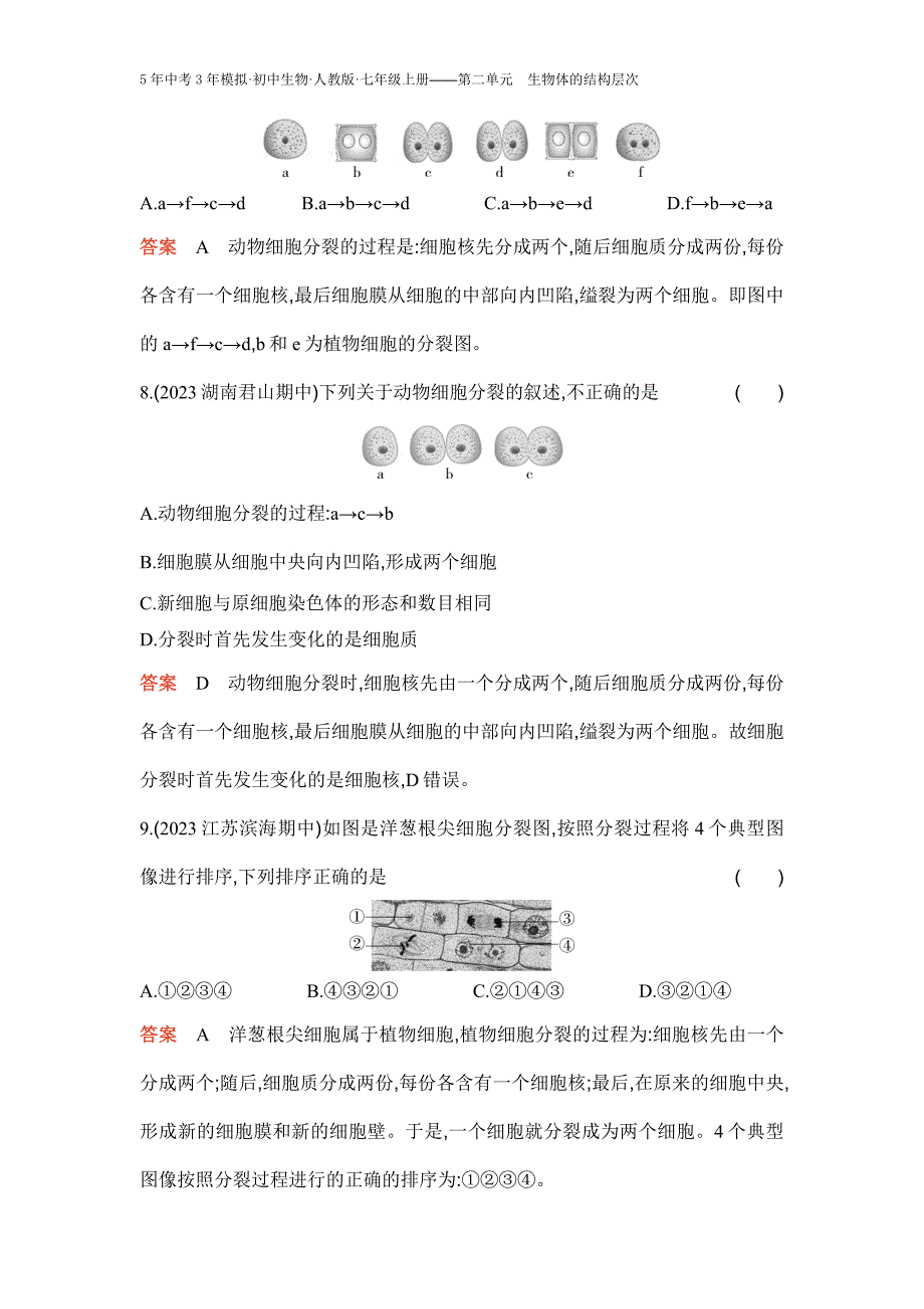 人教版生物七年级上册第一节　细胞通过分裂产生新细胞_第3页