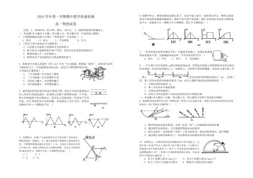 上海市2024-2025学年高一上学期11月期中物理试题（无答案）