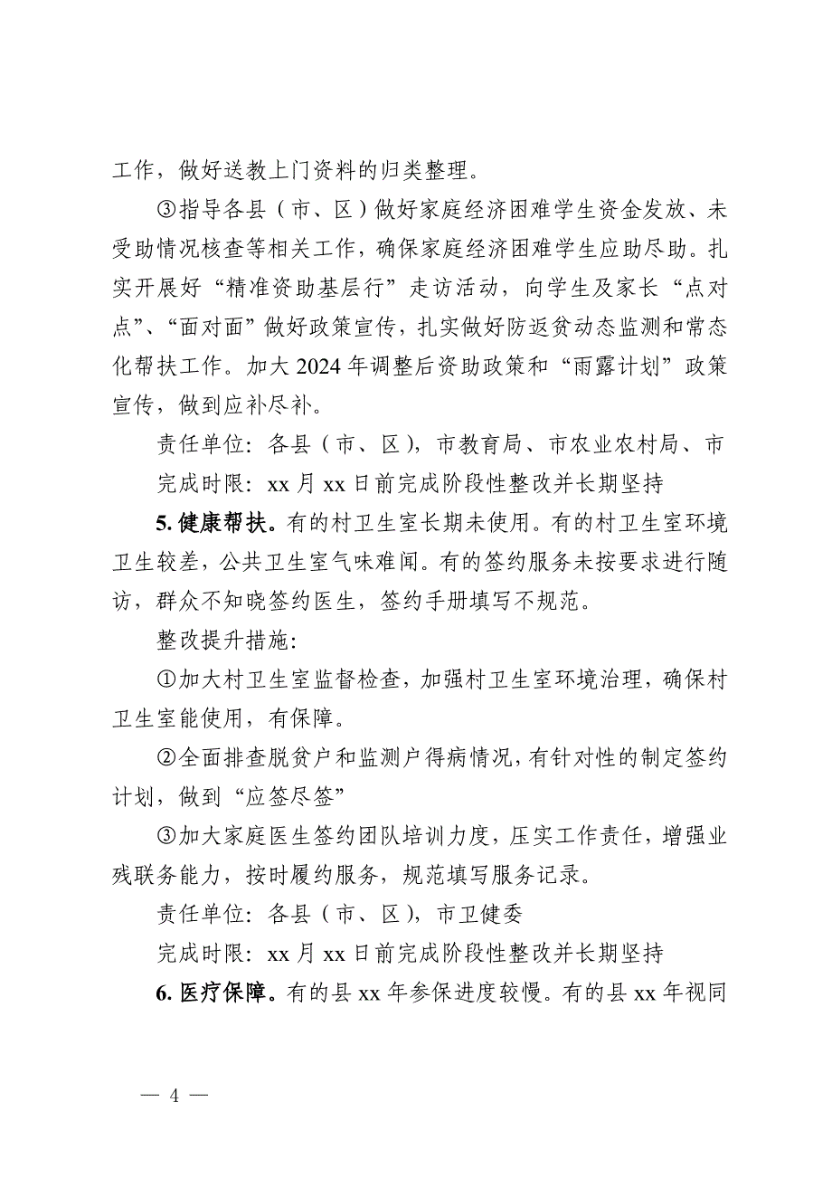 市巩固拓展脱贫攻坚成果和乡村振兴省市集中督帮排查发现问题整改工作清单_第4页