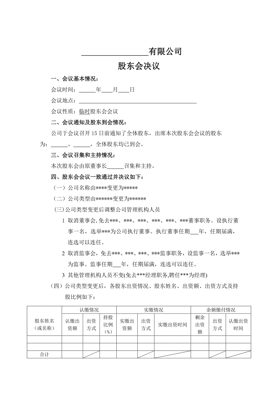 股份改有限的股东会决议_第1页