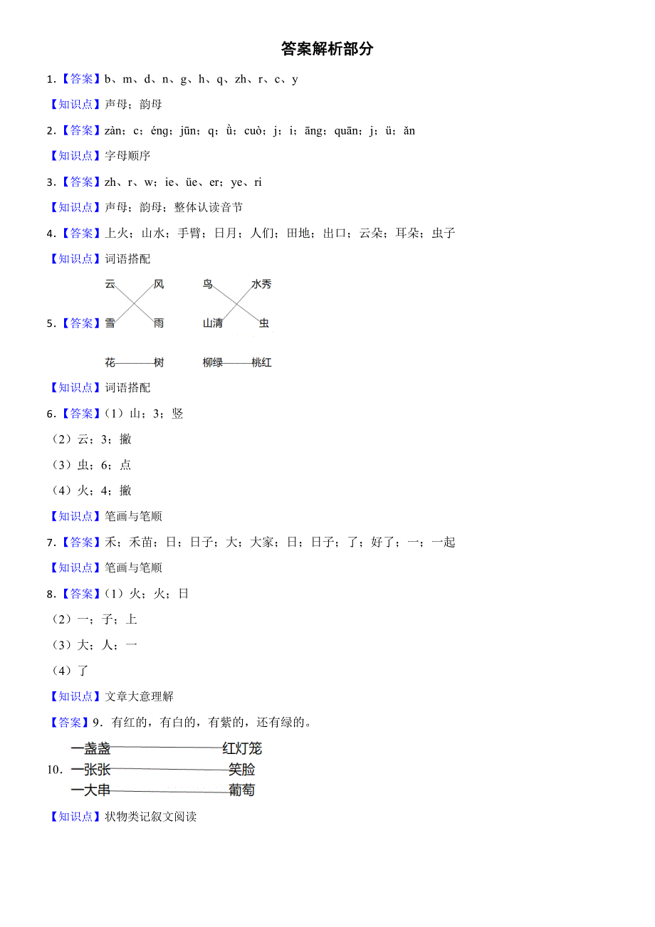 广东省湛江市金城实验学校2023-2024学年一年级语文上学期语文期中考试试卷(学生版)_第3页