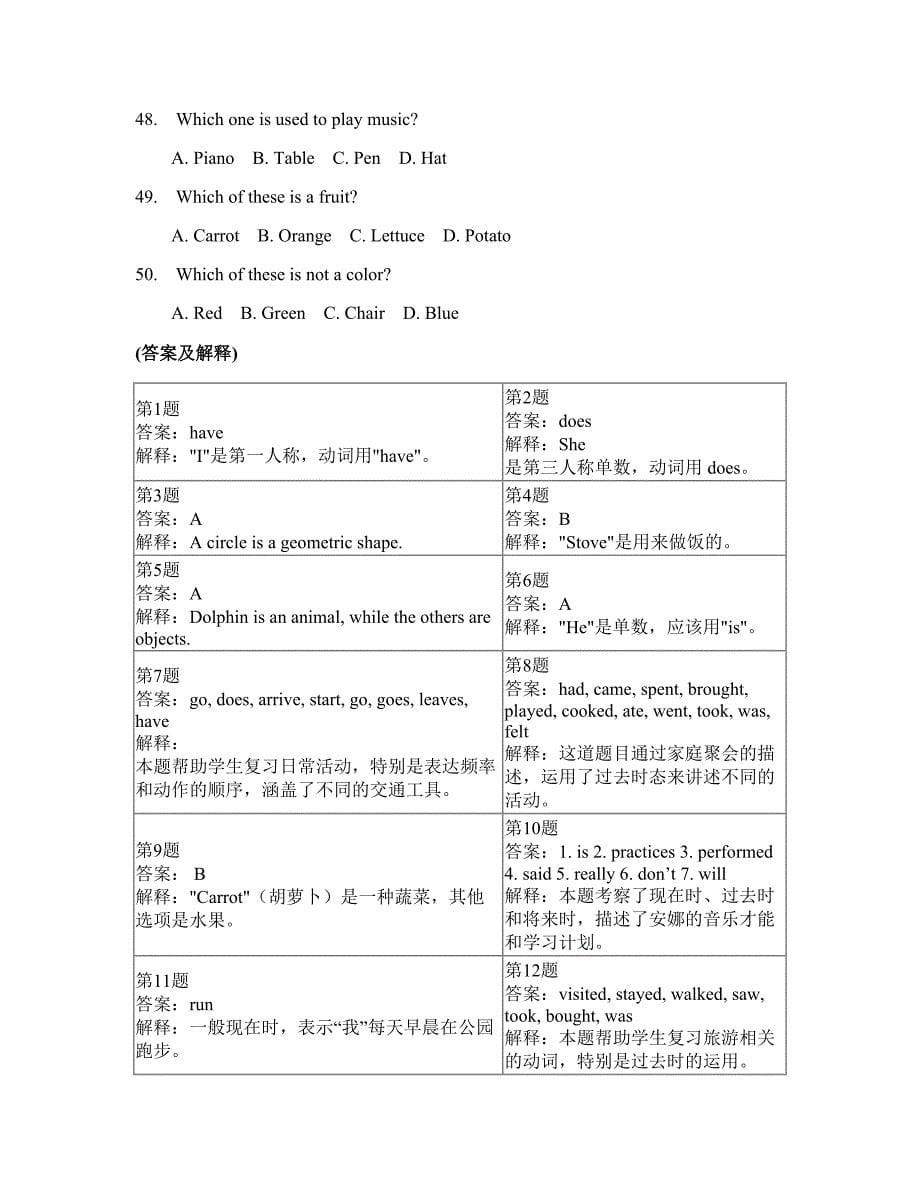 小学六年级上册英语模拟卷(答案和解释)164_第5页