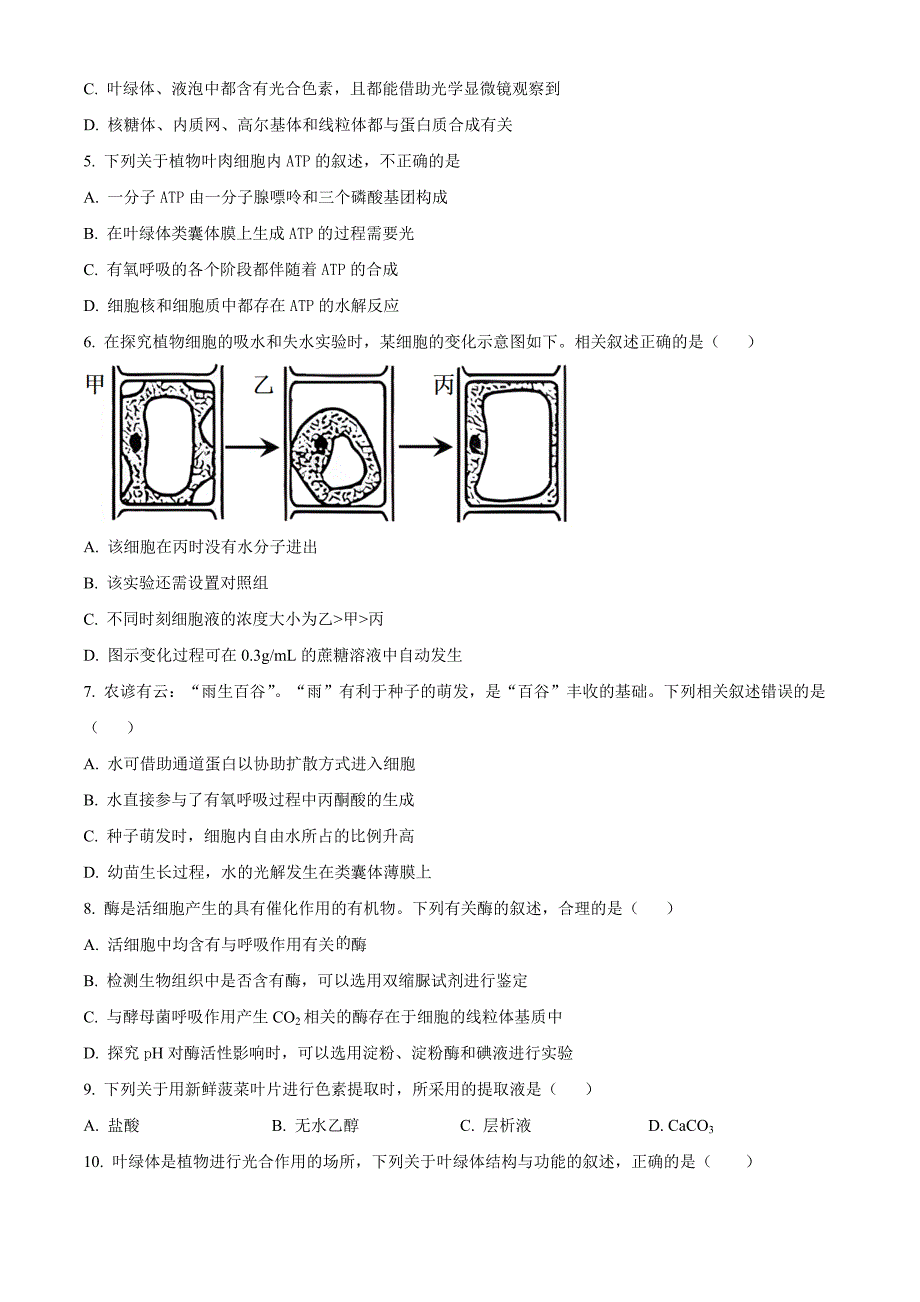 河北省衡水市武强中学2024-2025学年高三上学期期中考试生物 Word版无答案_第2页