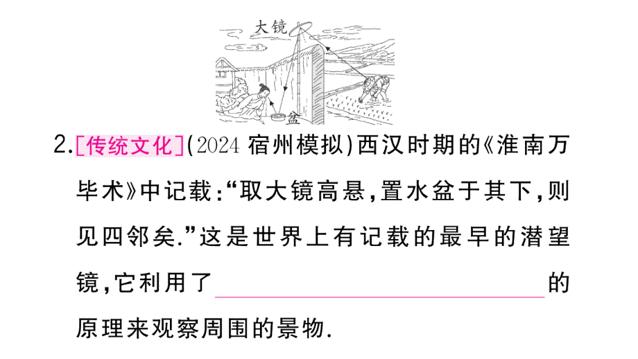 初中物理新人教版八年级上册第四章第3节第2课时 平面镜的应用 球面镜作业课件2024秋季_第3页