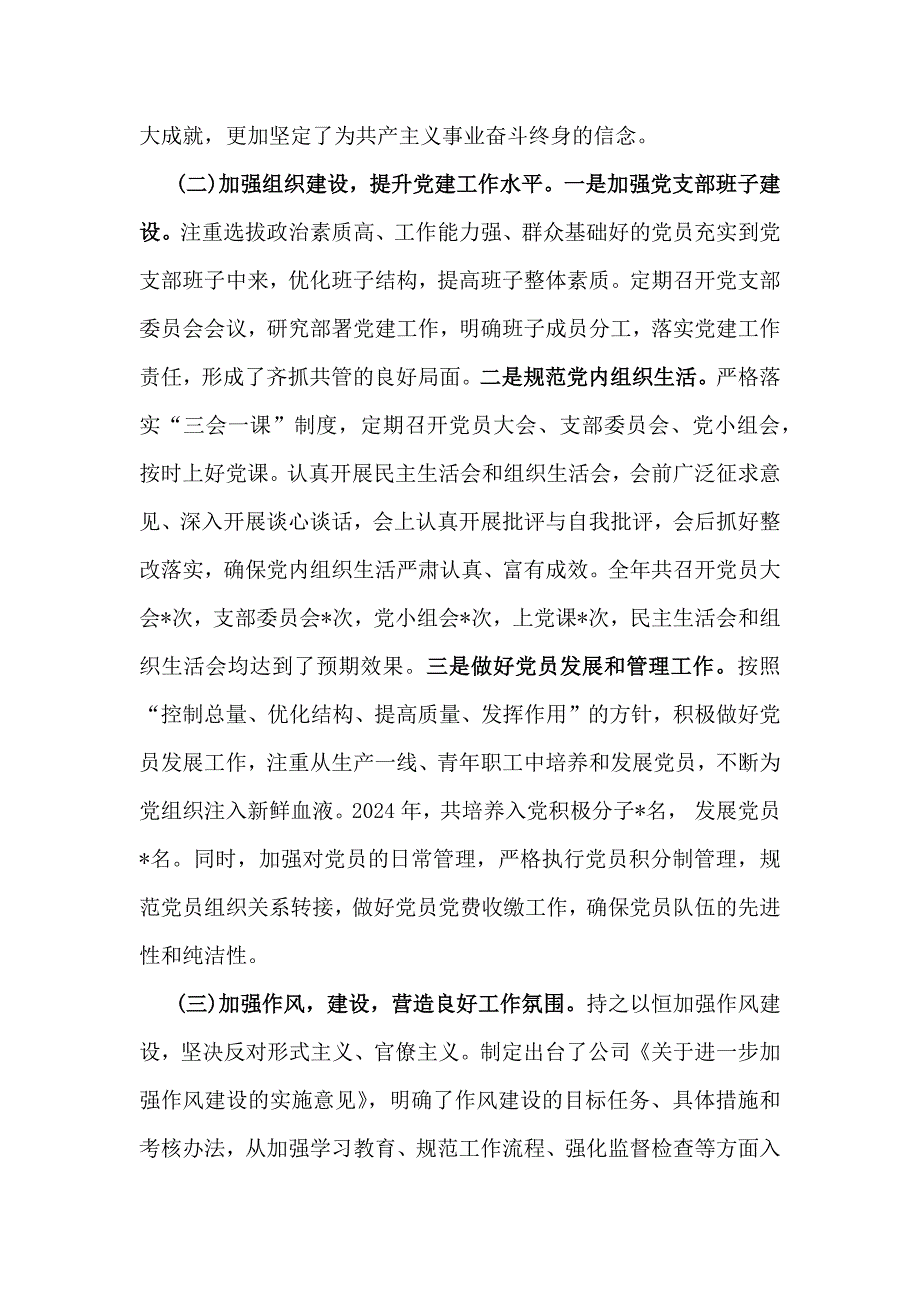 党支部书记2024年（3篇文）狠抓落实党建工作责任制情况述职报告_第2页