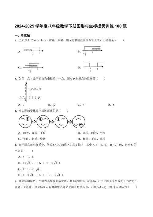 2024-2025学年度八年级数学下册图形与坐标提优训练100题[含答案]