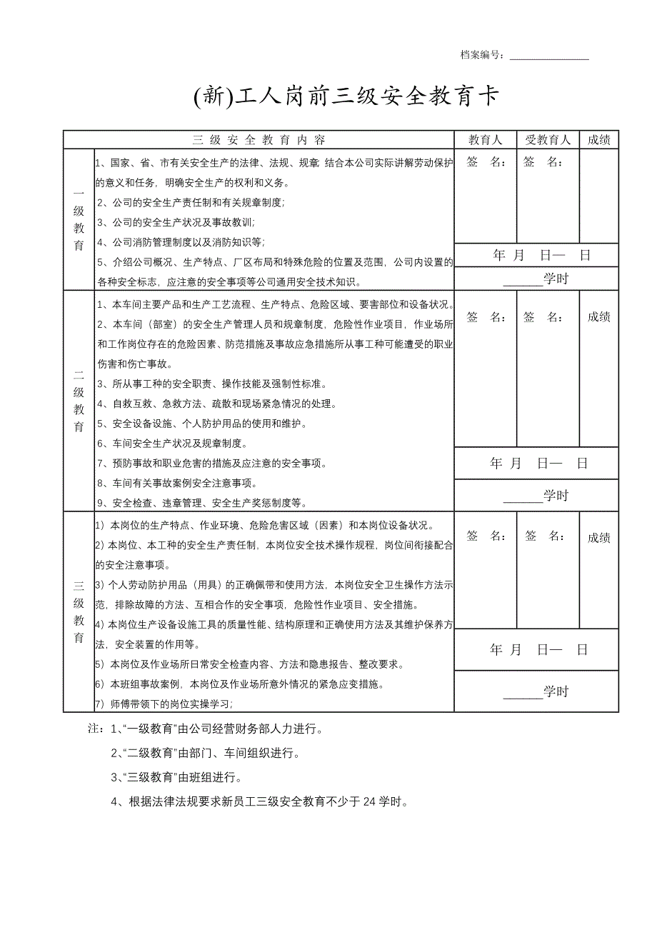 某企业一人一档职工安全教育培训档案_第1页