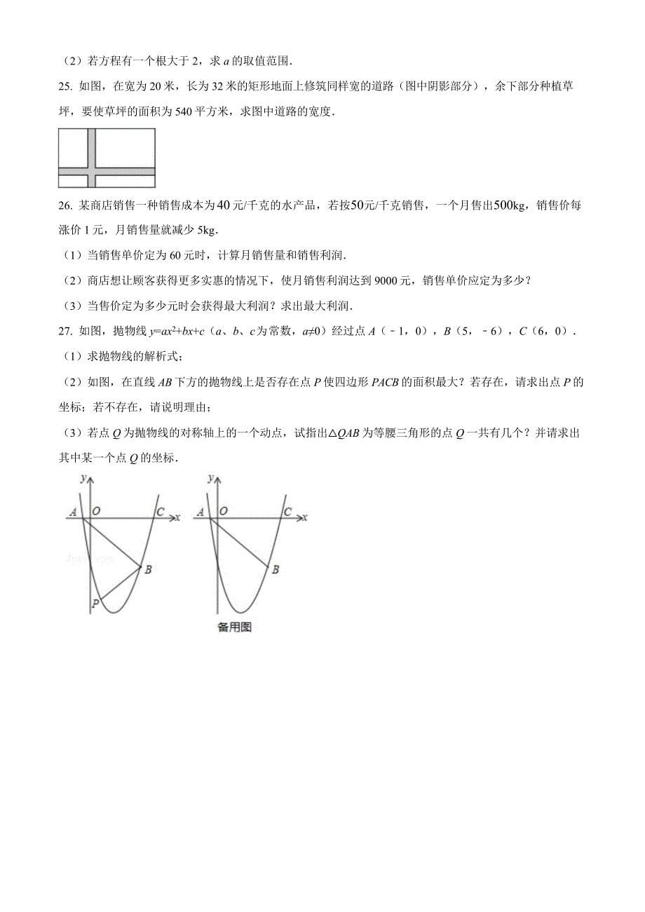 2024-2025学年初中九年级数学上册期中测试卷及答案（人教版）_第5页