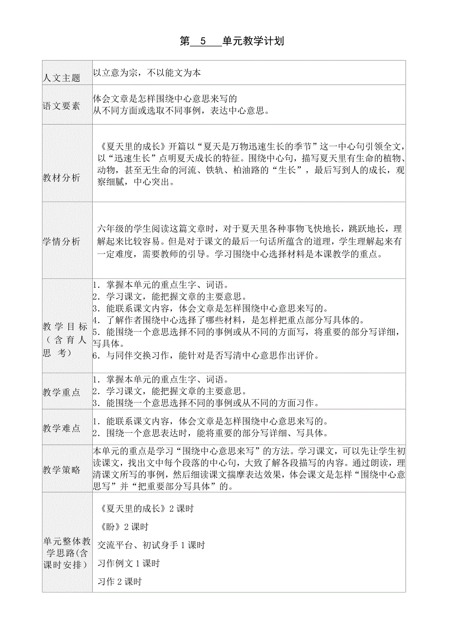 部编版小学语文六年级上册集体备课第五单元教案_第1页