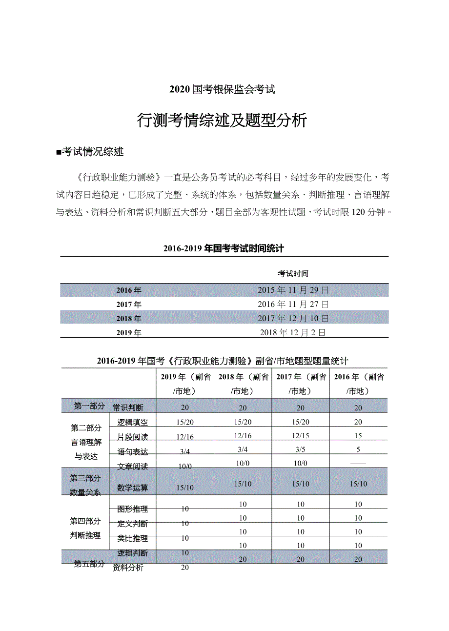 国考银保监会考试（行测考情综述及题型分析)_第1页