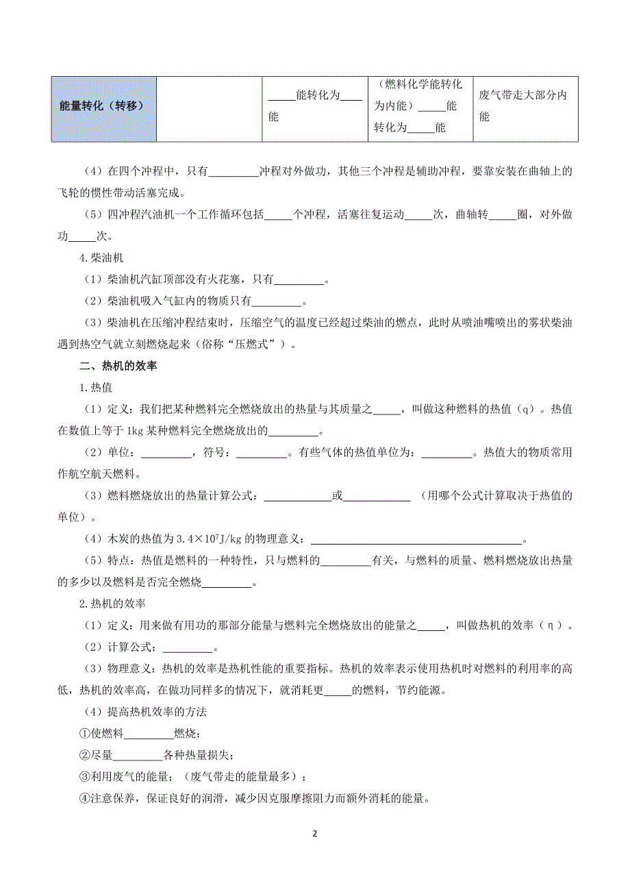 人教版九年级物理上册专题02 第14章 内能的利用【考点清单】_第2页