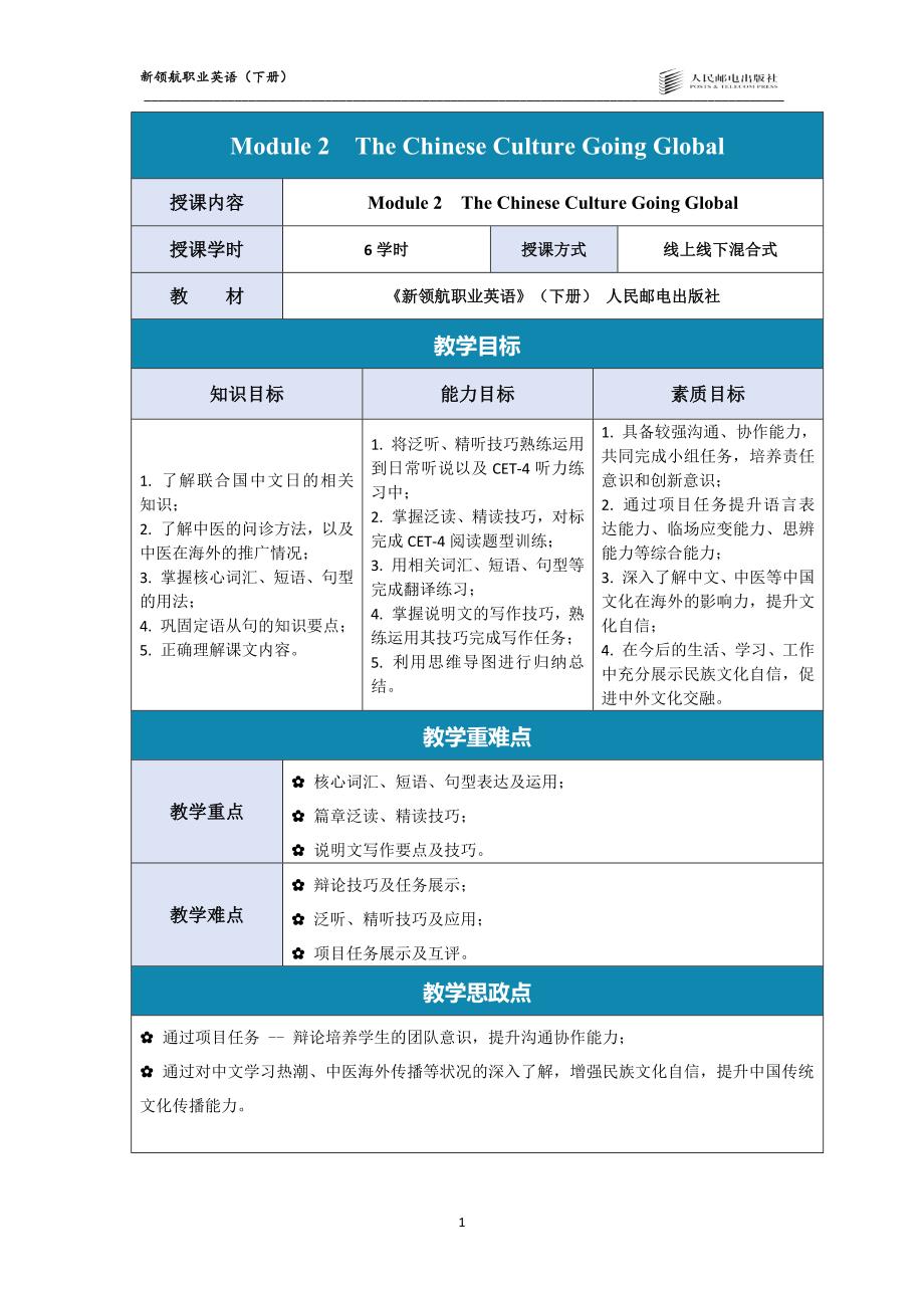 新领航职业英语（下册）-教案 (4)_第1页