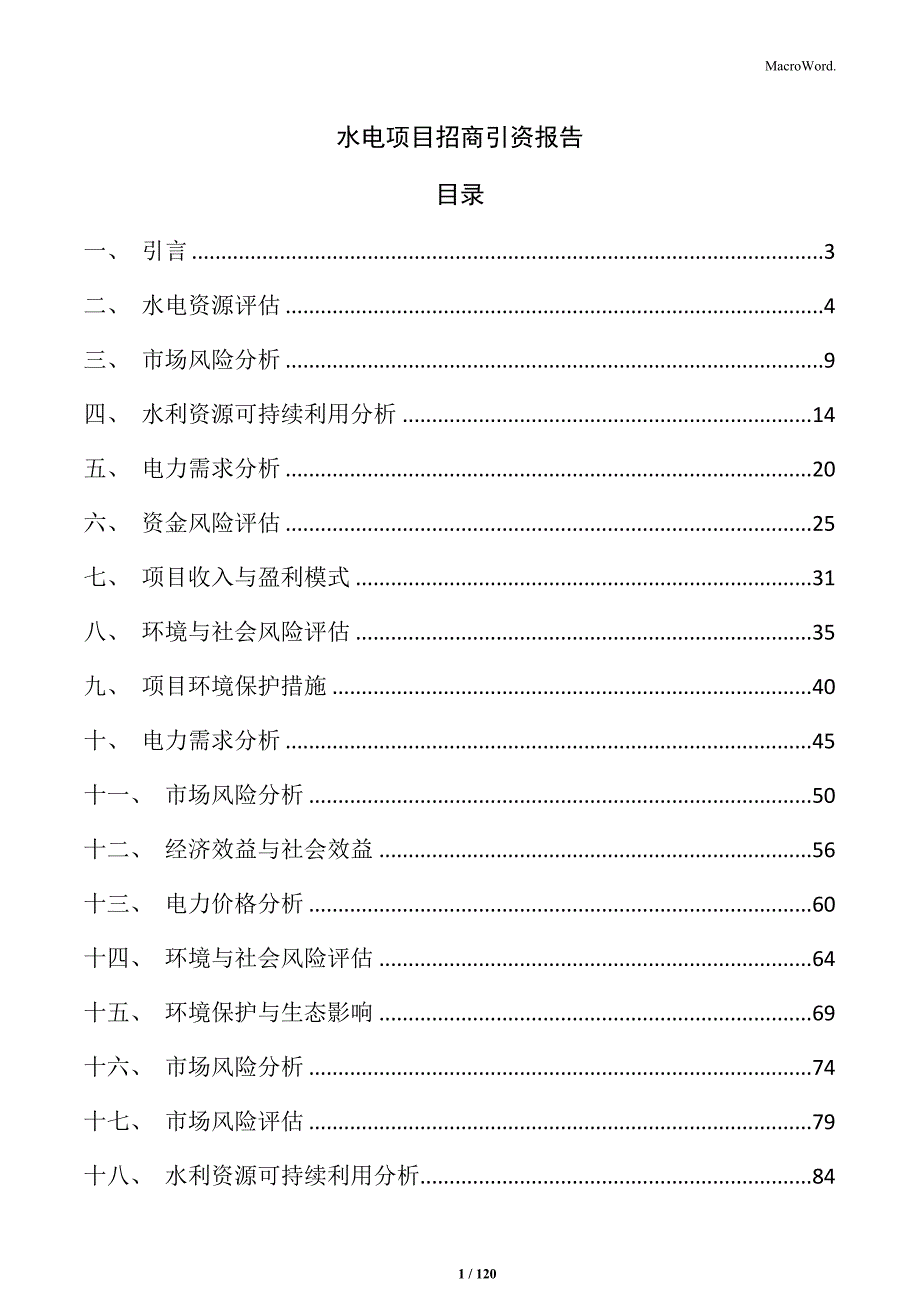 水电项目招商引资报告_第1页