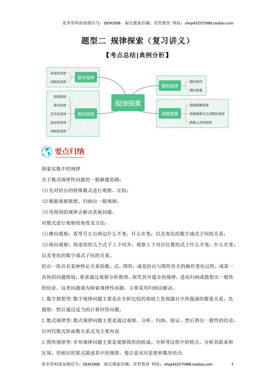 中考数学二轮复习题型突破练习题型2 规律探索（复习讲义）（教师版）_第1页