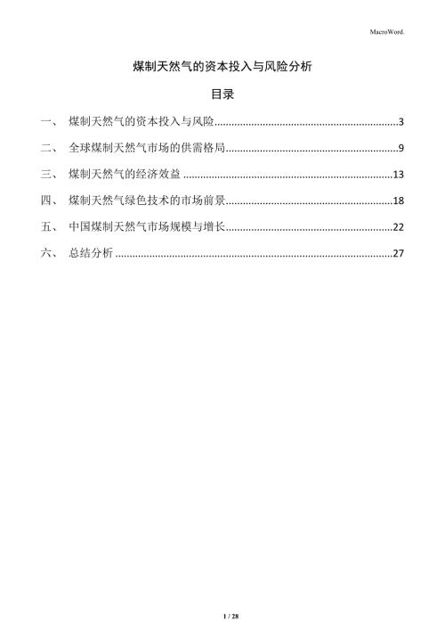 煤制天然气的资本投入与风险分析