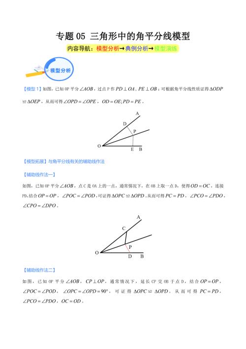 中考数学二轮培优重点突破讲练专题05 三角形中的角平分线模型（学生版）