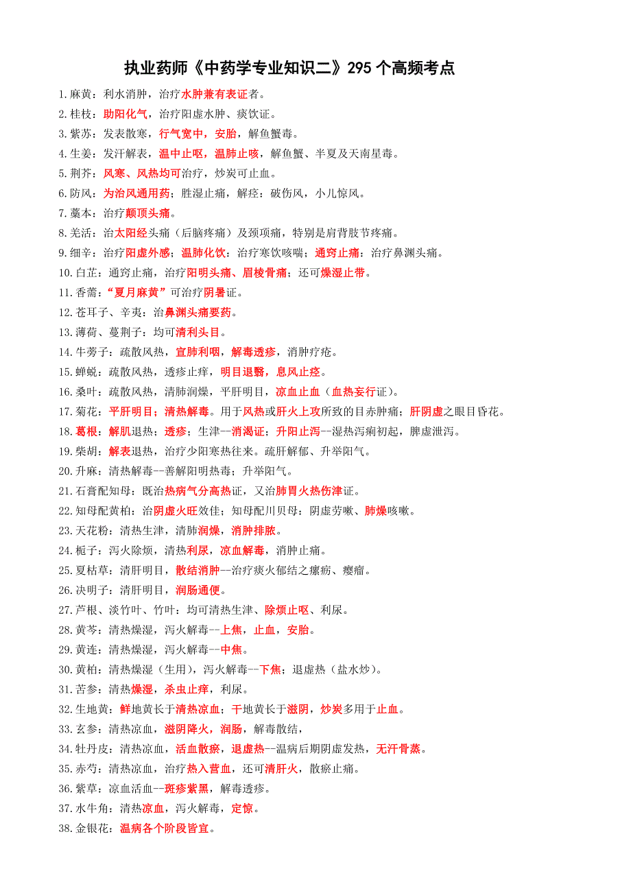 执业药师《中药学专业知识二》295个高频一句话考点_第1页