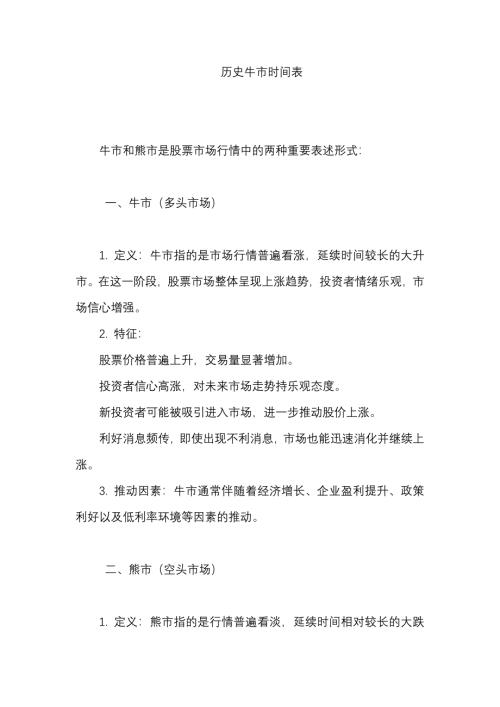 历史牛市时间表