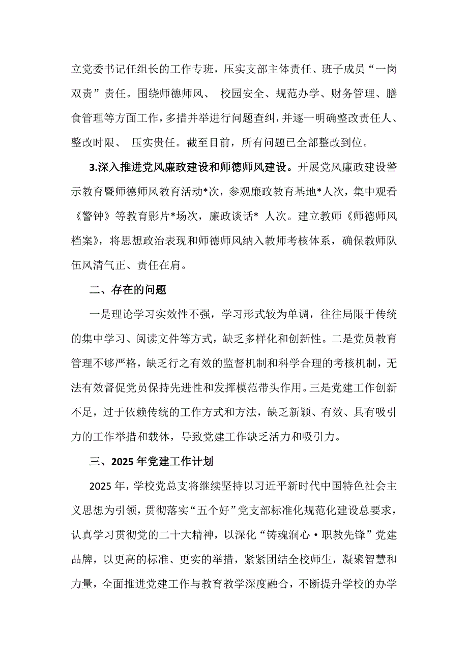 2024年高等学校党委党支部党建工作总结及2025年党建工作计划2篇范文_第4页