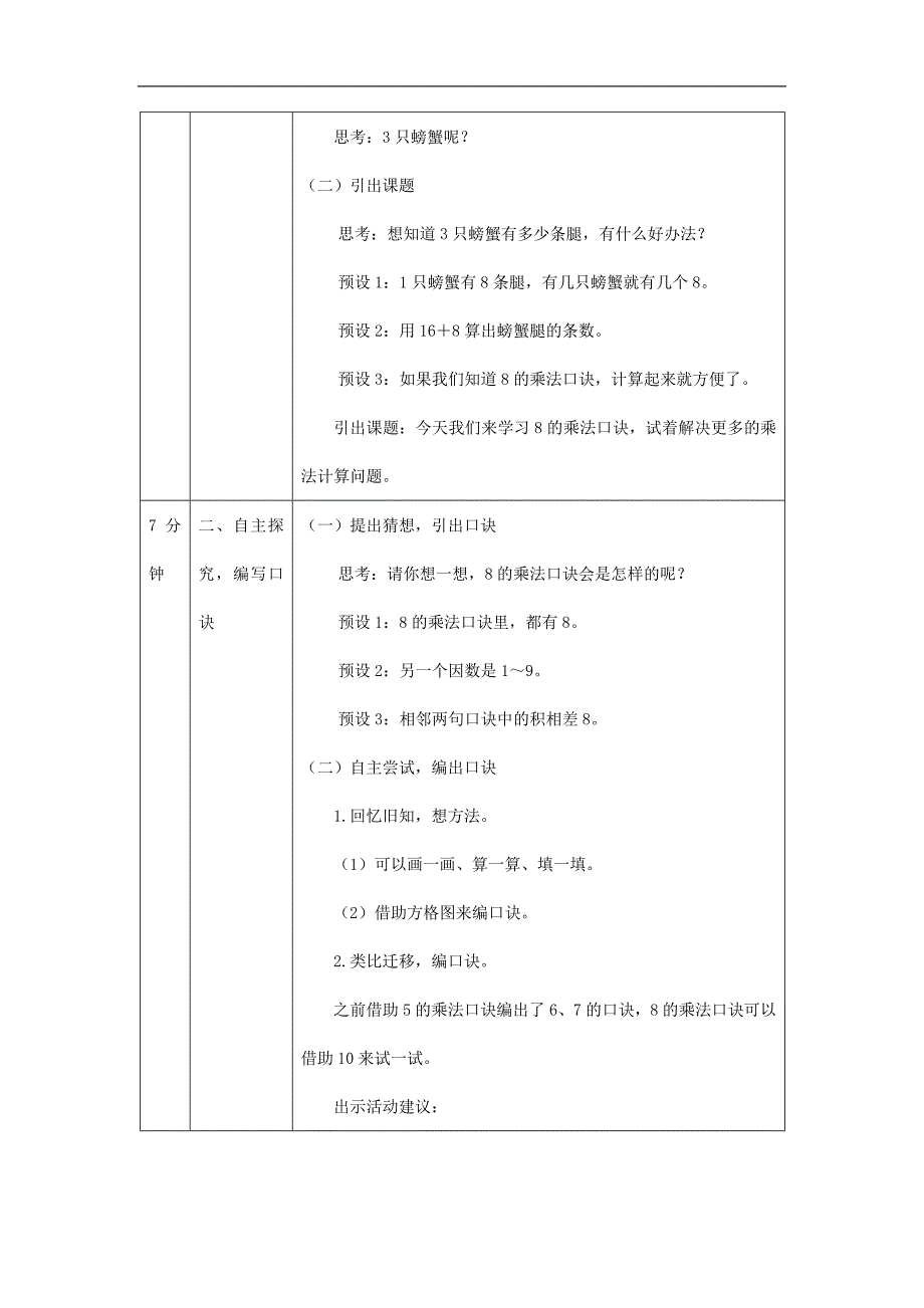 2024年小学数学二年级上册【数学(北京版)】8的乘法口诀-1教学设计_第2页