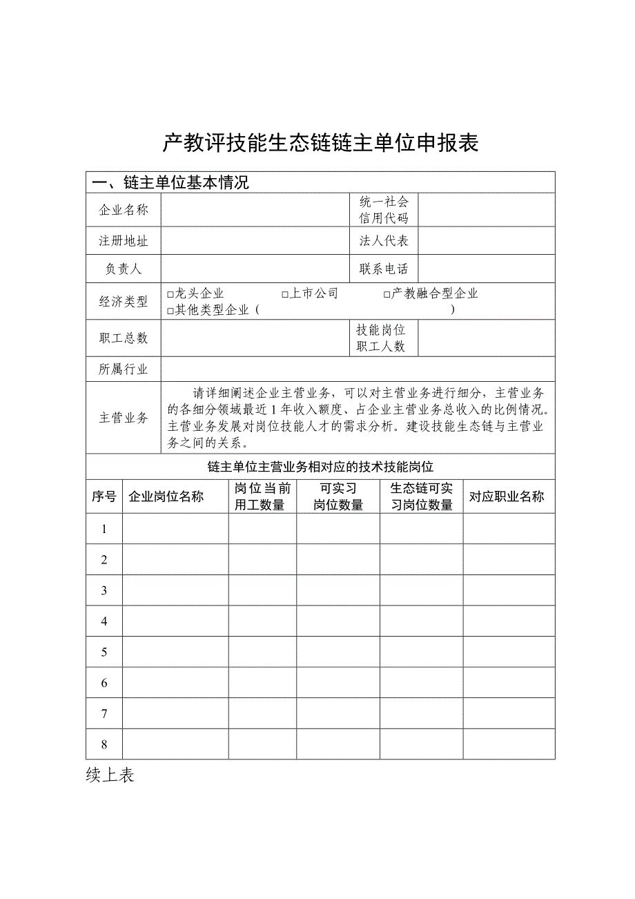 产教评技能生态链链主单位申报表_第1页