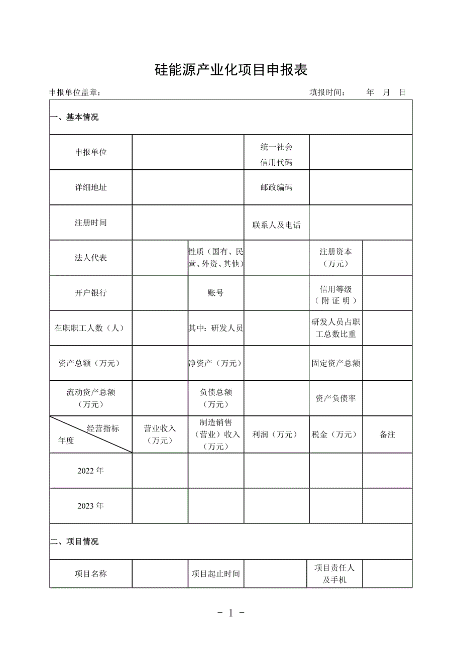 硅能源产业化项目申报表_第1页