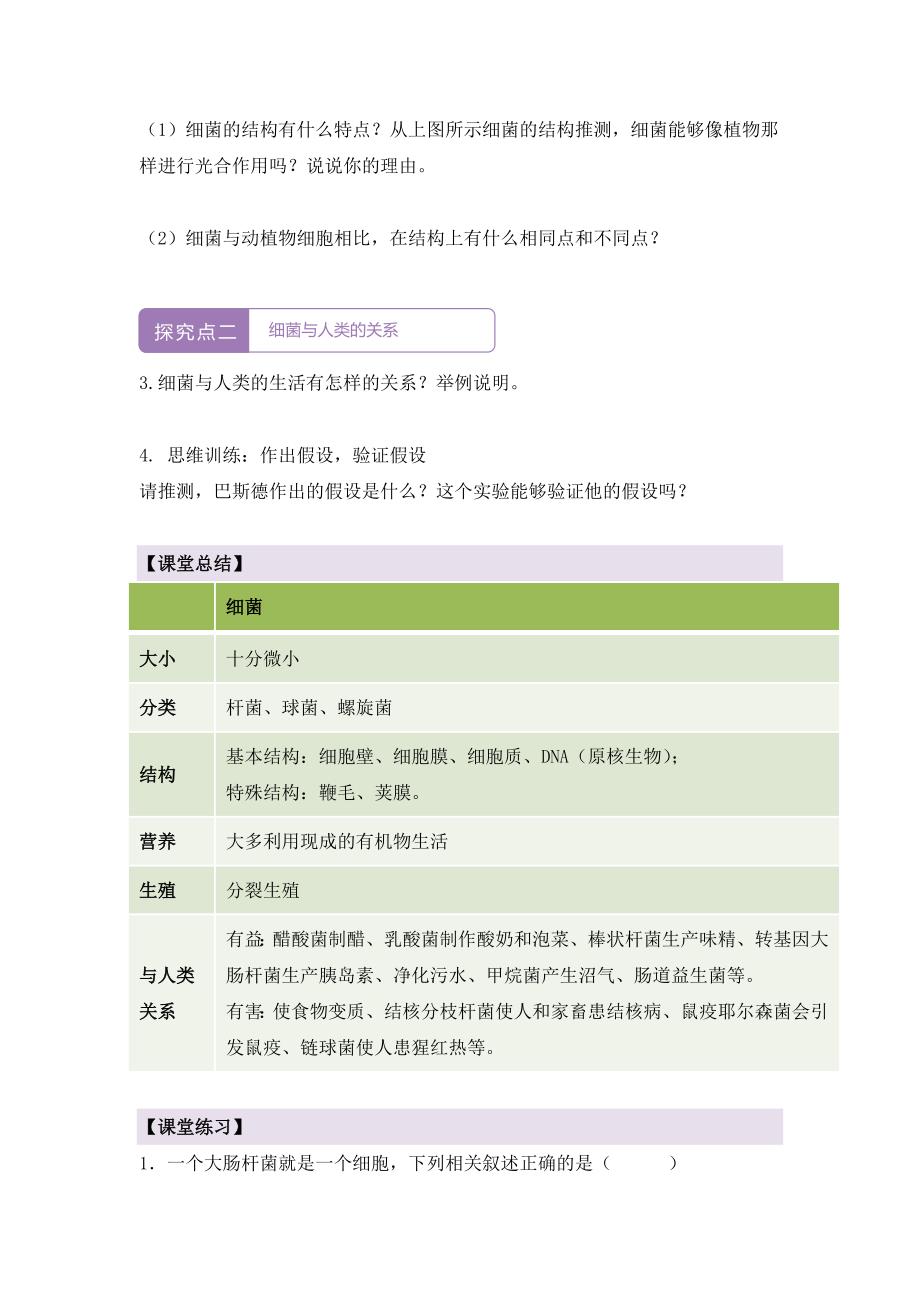 人教版（2024新板）七年级生物上册第二单元第三章第二节《细菌》导学案_第3页