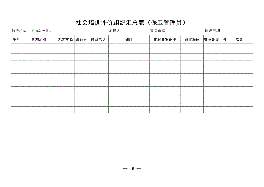 社会培训评价组织推荐汇总表（保卫管理员）_第1页