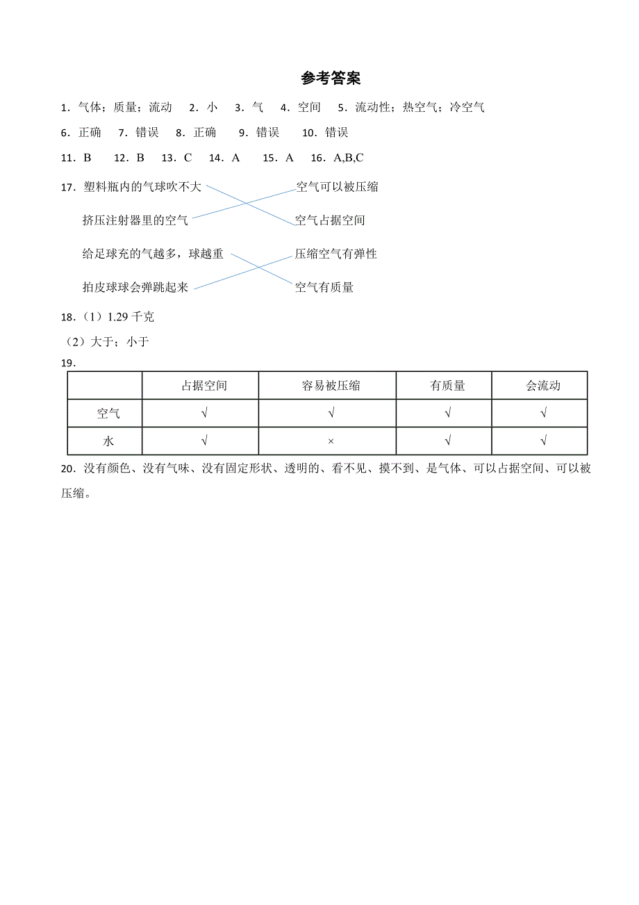 教科版三年级科学上册同步知识点训练21《空气的特征》_第3页