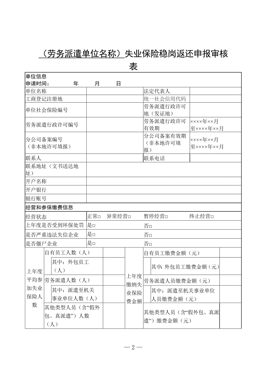 劳务派遣单位失业保险稳岗返还申报审核表（表样）_第1页