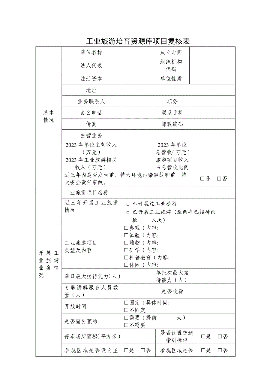 工业旅游培育资源库项目复核表_第1页