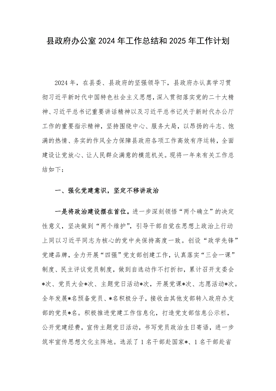 县政府办公室2024年工作总结和2025年工作计划_第1页