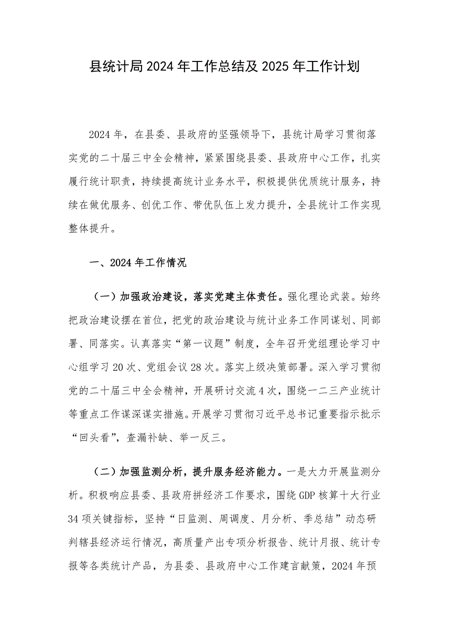 县统计局2024年工作总结及2025年工作计划_第1页