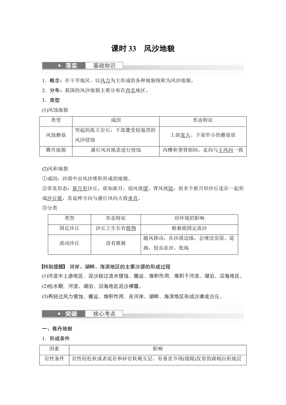 2024年高考地理一轮复习（新人教版） 第1部分　第5章　第4讲　课时33　风沙地貌_第1页